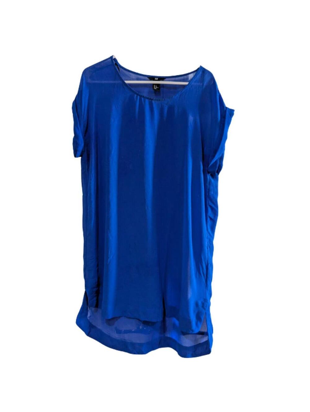 H&M Women's Sheer Tunic Blouse, Royal Blue, Size 10, Swim Coverup, Cap Sleeve